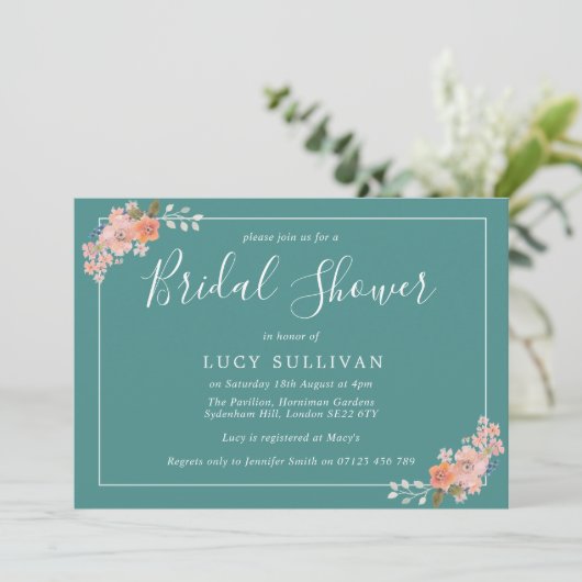 Aquamarines und farbiges Brautparty Einladung (Stehend Vorderseite)