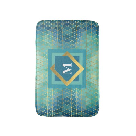 Aquamarines und geometrisches Triangle, Monogramm Badematte (Vorderseite Vertikal)