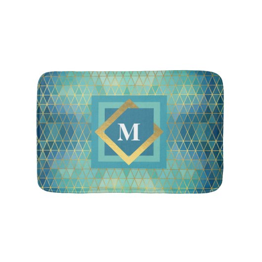 Aquamarines und geometrisches Triangle, Monogramm Badematte (Vorderseite)