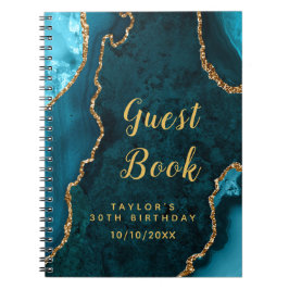 Aquamarines und Gold Agate Birthday Gästebuch Notizblock