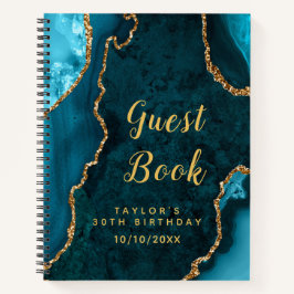 Aquamarines und Gold Agate Birthday Gästebuch Notizblock