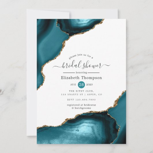 Aquamarines und Gold Agate Brautparty Einladung (Vorderseite)
