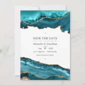 Aquamarines und Gold Agate Wedding Foto Save The Date (Vorderseite)