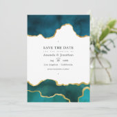 Aquamarines und Gold Geode Agate Stone Wedding Fot Save The Date (Stehend Vorderseite)