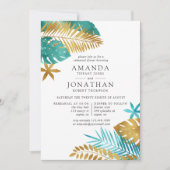 Aquamarines und Gold Tropical Probe Dinner Einladung (Vorderseite)