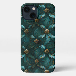 Aquamarines und goldenes Blumenmuster iPhone 13 Hülle