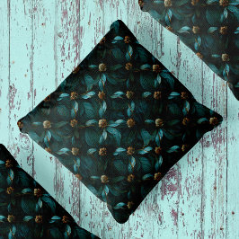 Aquamarines und goldenes Blumenmuster Kissen