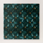 Aquamarines und goldenes Blumenmuster Puzzle (Horizontal)