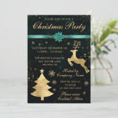 Aquamarines und goldenes Rentier-Party und Baumwei Einladung (Stehend Vorderseite)