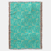 Aquamarines und goldfarbenes Pfauenmuster Decke (Vorderseite Vertikal)