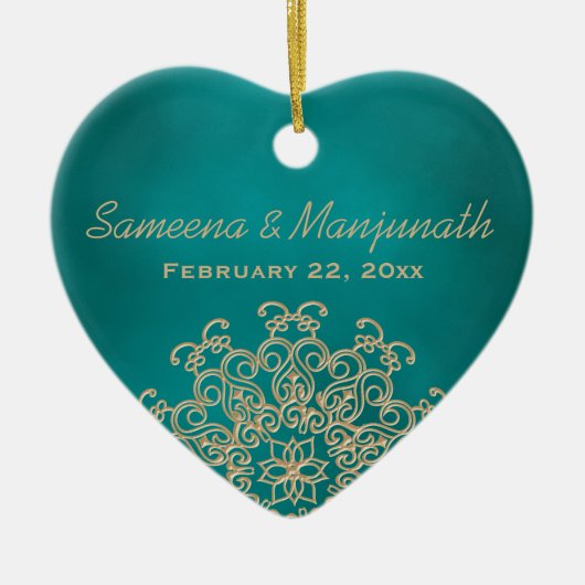 Aquamarines und Goldindisches Keramik Ornament (Vorne)