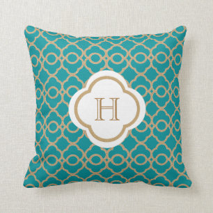 Aquamarines und Goldmarokkanisches Monogramm Kissen
