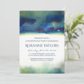 Aquamarines und Goldwatercolor-modernes Einladung (Stehend Vorderseite)