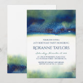 Aquamarines und Goldwatercolor-modernes Einladung (Vorne/Hinten)