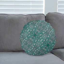 Aquamarines und graues Boho Chic Abstraktes Muster Rundes Kissen