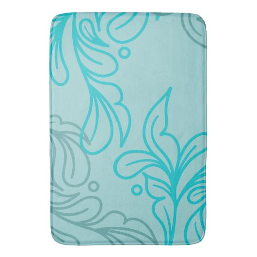 Aquamarines und graues Boho Leaf-Design Badematte (Vorderseite Vertikal)