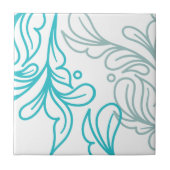 Aquamarines und graues Boho Leaf-Design Fliese (Vorderseite)