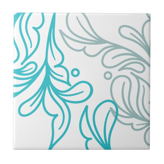 Aquamarines und graues Boho Leaf-Design Fliese (Vorderseite)