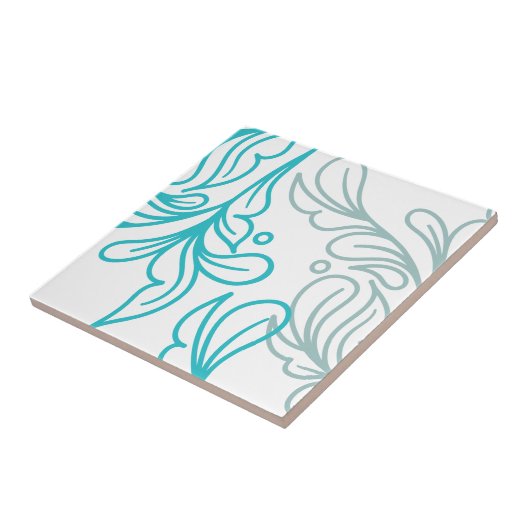 Aquamarines und graues Boho Leaf-Design Fliese (Seite)