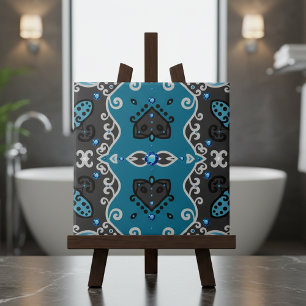 Aquamarines und graues Vintages Damask-Rhinestones Fliese