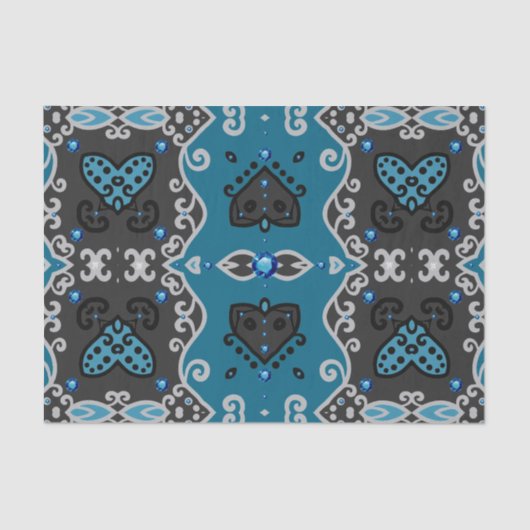 Aquamarines und graues Vintages Rhinestones-Muster Seidenpapier (Vorderseite)