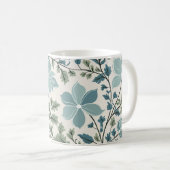 Aquamarines und grünes Blumenmuster auf Cremes Hin Kaffeetasse (VorderseiteRechts)