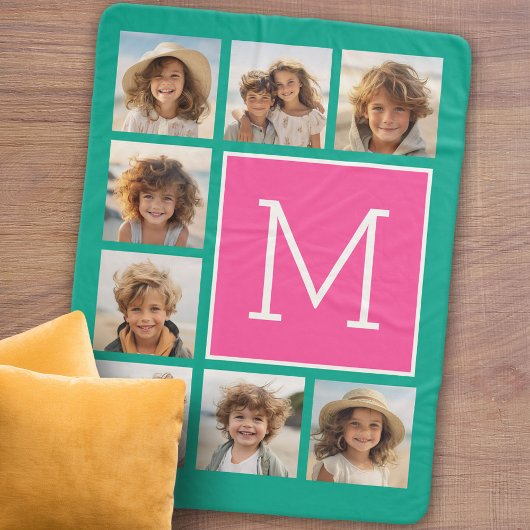 Aquamarines und Hot-Pink-Quadrat 8-Collage Monogra Sherpadecke