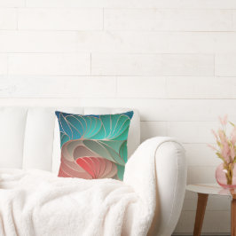 Aquamarines und korallenneues Jugendstil-Kissen Kissen