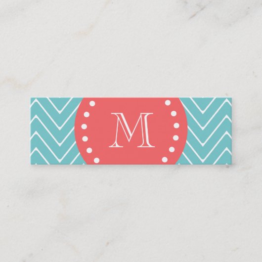 Aquamarines und korallenrotes Zickzack mit Mini Visitenkarte (Vorderseite)