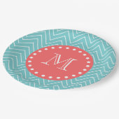 Aquamarines und korallenrotes Zickzack mit Pappteller (Schrägansicht)