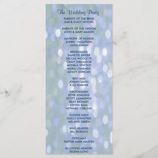 Aquamarines und Lavender Bokeh Hochzeitsprogramm Programm (Rückseite)