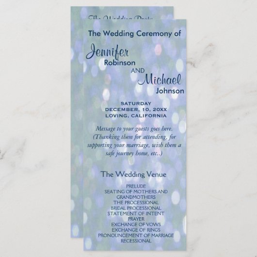 Aquamarines und Lavender Bokeh Hochzeitsprogramm Programm (Vorne/Hinten)