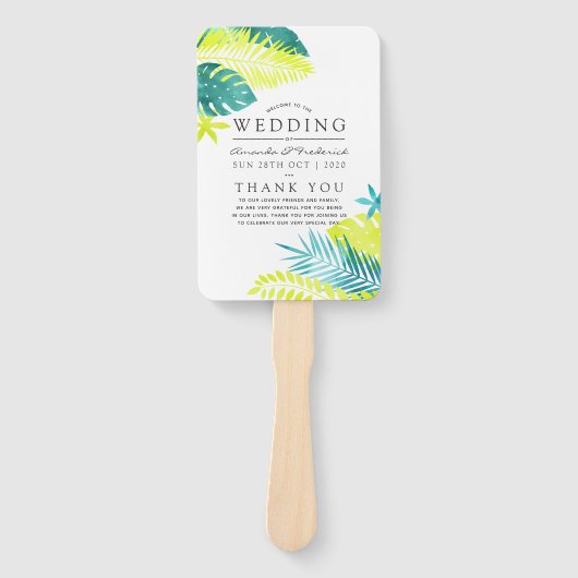Aquamarines und Lemon Tropical Wedding Program Fächer (Vorderseite)
