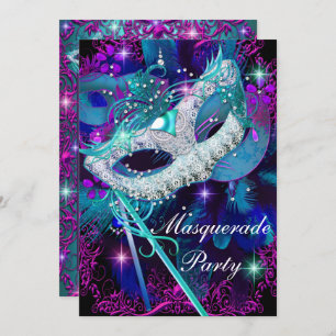 Aquamarines und Lila Masquerade-Ball-Party Einladung