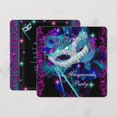 Aquamarines und Lila Masquerade-Ball-Party Einladung (Vorne/Hinten)