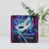 Aquamarines und Lila Masquerade-Ball-Party Einladung (Stehend Vorderseite)