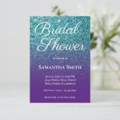 Aquamarines und Lila Ombre Glitzer Brautparty Einladung (Stehend Vorderseite)
