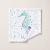 Aquamarines und Lila Seepferd Badhandtuch Set (Waschlappen)