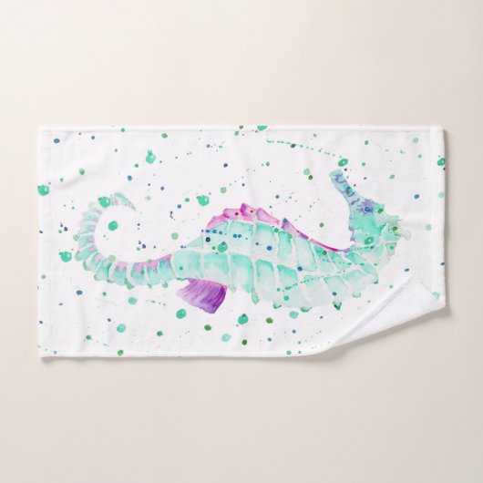 Aquamarines und Lila Seepferd Badhandtuch Set (Handtuch)