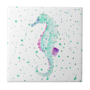 Aquamarines und Lila Seepferd Fliese