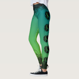 Aquamarines und Limettengrünes Grunge Herz Leggings