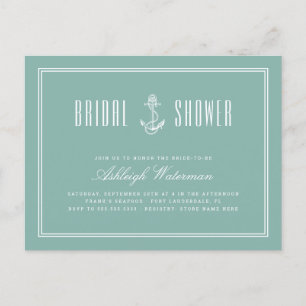 Aquamarines und navy Blue Nautic Anchor Brautparty Einladungspostkarte