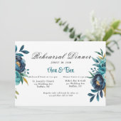 Aquamarines und Navy Blue Peony Probe Dinner Einladung (Stehend Vorderseite)