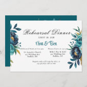 Aquamarines und Navy Blue Peony Probe Dinner Einladung (Vorne/Hinten)