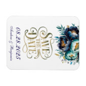 Aquamarines und Navy-Peony-Gold Save the Date Magnet (Horizontal)