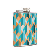 Aquamarines und orange Form-Muster Flachmann (Rechts)