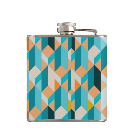 Aquamarines und orange Form-Muster Flachmann (Rückseite)