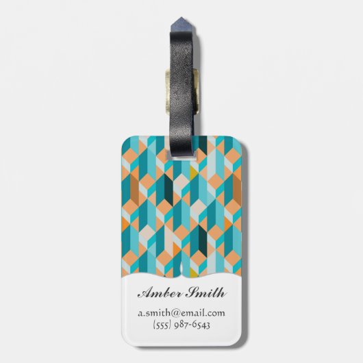 Aquamarines und orange Form-Muster Gepäckanhänger (Rückseite vertikal)