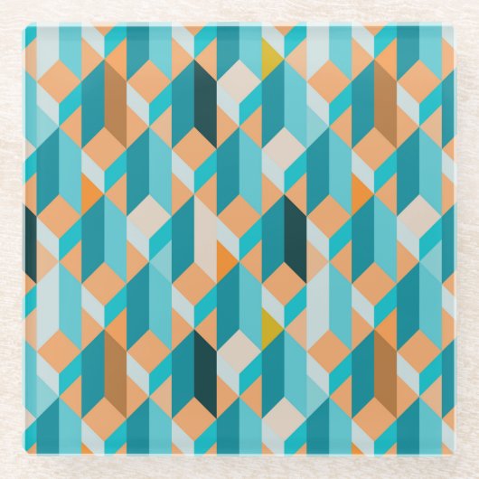 Aquamarines und orange Form-Muster Glasuntersetzer (Vorderseite)