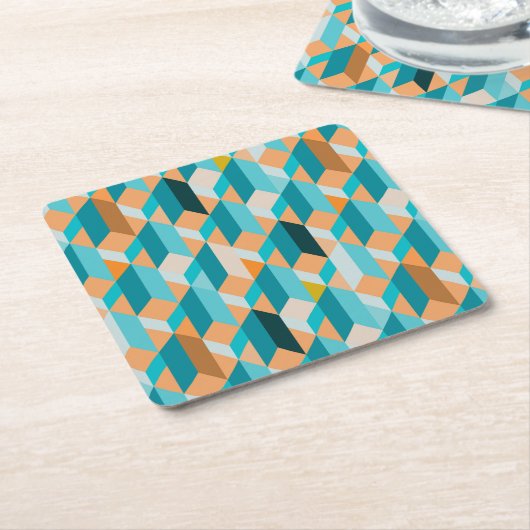 Aquamarines und orange Form-Muster Rechteckiger Pappuntersetzer (angewinkelt)